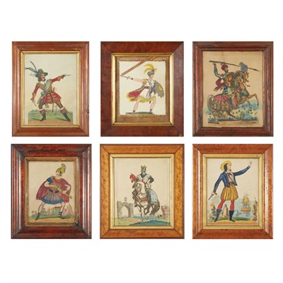 Lot 405 - Group of Six Framed English Tinsel Prints 19th...