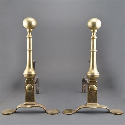Lot 205 - Pair of Queen Anne Brass Andirons 18th Century...