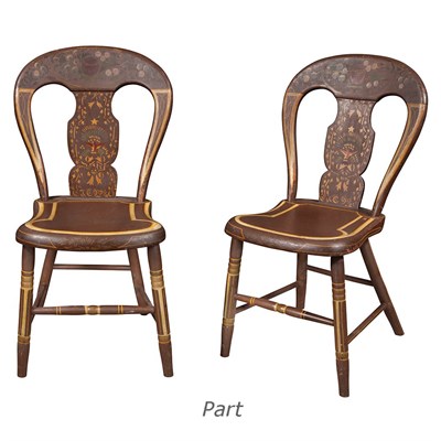 Lot 163 - Set of Six Painted and Stencil Decorated Side...