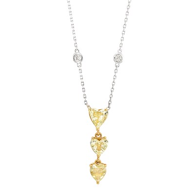 Lot 3080 - Gold, Fancy Yellow Diamond, Colored Diamond and Diamond Pendant-Necklace