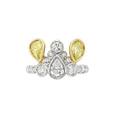 Lot 3150 - Platinum, Gold, Fancy Yellow Diamond and Diamond Ring