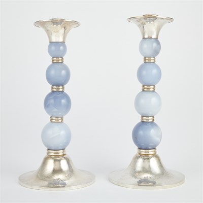 Lot 520 - Pair of Sterling Silver and Chalcedony...
