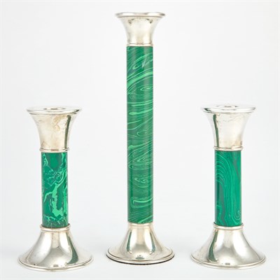 Lot 573 - Two Pairs of Sterling Silver and Malachite...