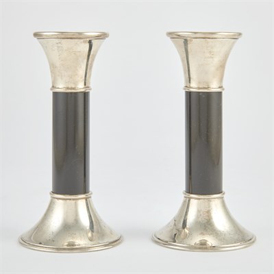 Lot 521 - Pair of Sterling Silver and Black Marble...