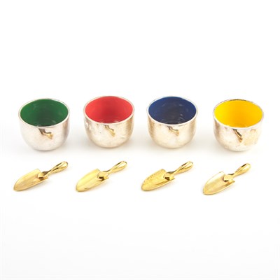 Lot 536 - Set of Four Sterling Silver and Enamel Salt...