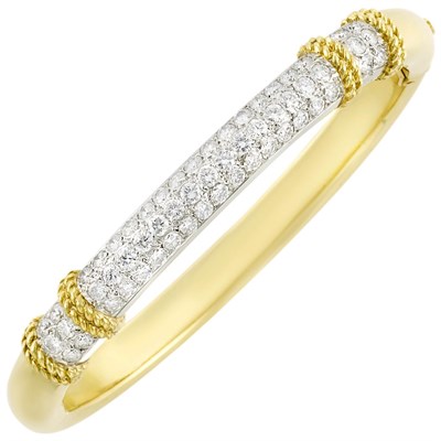 Lot 255 - Gold, Platinum and Diamond Bangle Bracelet, Fred, Paris