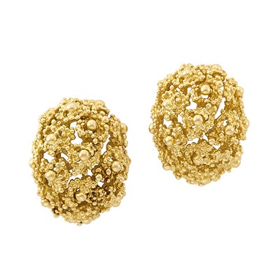 Lot 69 - Pair of Gold 'Grains de Caviar' Earclips, Boucheron, Paris