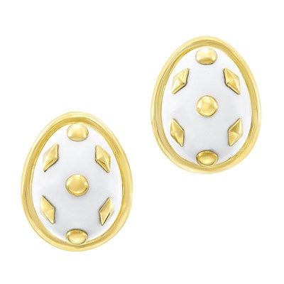 Lot 197 - Pair of Gold and White Enamel Earrings, Tiffany & Co., Schlumberger