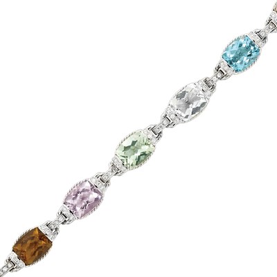 Lot 3155 - White Gold, Multicolored Stone and Diamond Bracelet