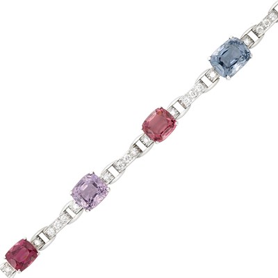 Lot 3276 - Platinum, Multicolored Spinel and Diamond Bracelet