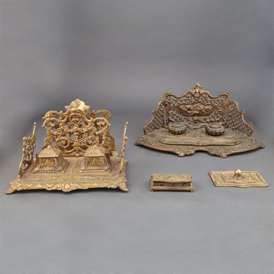 Lot 656 - Group of Cast Metal Desk Articles Length of...