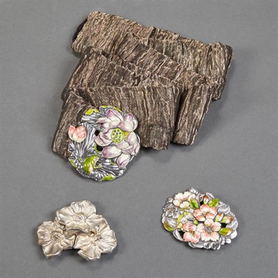 Lot 361 - Three Silver Plated Floral Decorated Belt...