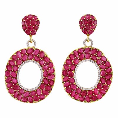 Lot 334 - Pair of Gold, Ruby and Diamond Pendant-Earclips, Piranesi