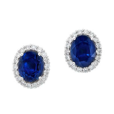 Lot 349 - Pair of White Gold, Sapphire and Diamond Earrings
