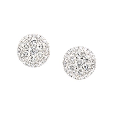 Lot 355 - Pair of White Gold and Diamond Earrings