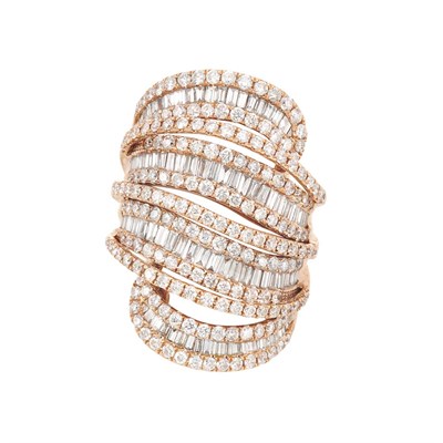 Lot 257 - Wide Rose Gold and Diamond Ring