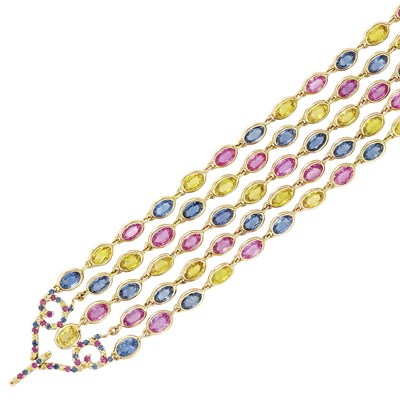 Lot 3345 - Rose Gold and Multicolored Sapphire Bracelet