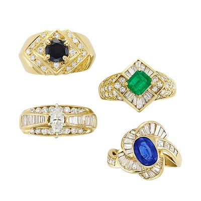 Lot 3293 - Four Gold, Diamond and Gem-Set Rings
