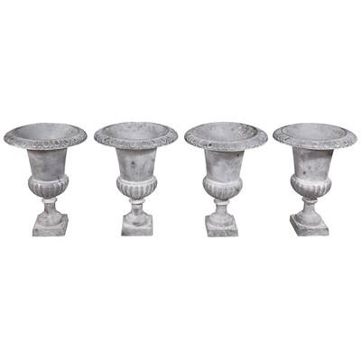 Lot 202 - Set of Four Cast Metal Campaniform Garden Urns...
