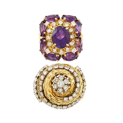Lot 76 - Gold and Diamond Dome Ring and Amethyst and Diamond Ring