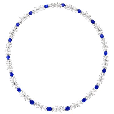 Lot 3426 - White Gold, Sapphire and Diamond Necklace