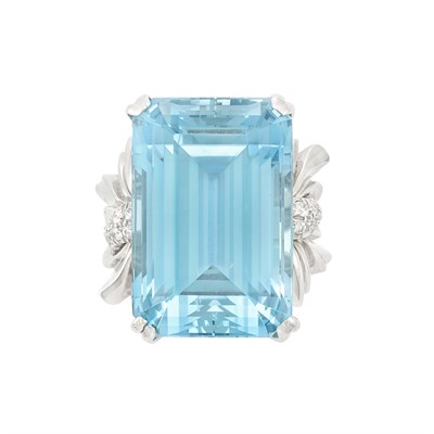Lot 459 - Platinum, Aquamarine and Diamond Ring