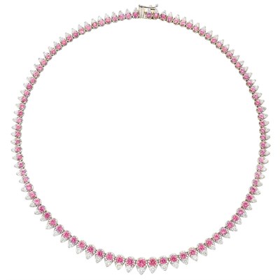 Lot 3251 - White Gold, Pink Sapphire and Diamond Necklace
