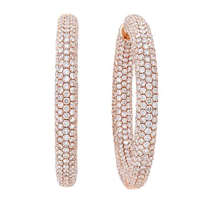 Lot 3209 - Pair of Rose Gold and Diamond Hoop Earrings