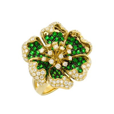 Lot 3096 - Gold, Tsavorite and Diamond Flower Ring