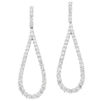 Lot 160 - Pair of White Gold and Diamond Pendant-Earrings