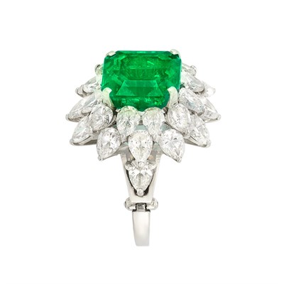 Lot 496 - Platinum, Emerald and Diamond Ring, Bulgari