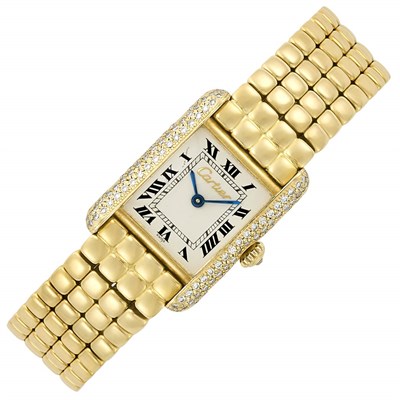 Lot 412 - Lady's Gold and Diamond 'Tank' Wristwatch, Cartier, Paris