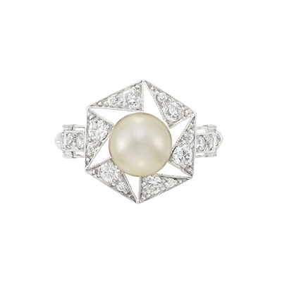 Lot 3060 - Edwardian Platinum, Natural Button Pearl and Diamond Ring