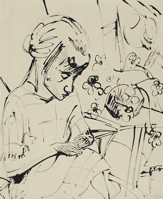 Lot 37 - Erich Heckel German, 1883-1970 Woman Sewing...