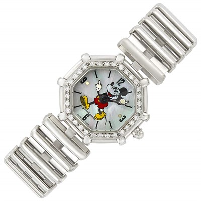 Lot 3138 - Lady's Stainless Steel, Mother-of-Pearl and Diamond 'Mickey Mouse' Wristwatch, Gerald Genta