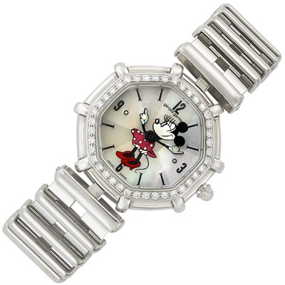Lot 3137 - Stainless Steel, Mother-of-Pearl and Diamond 'Minnie Mouse' Wristwatch, Gerald Genta