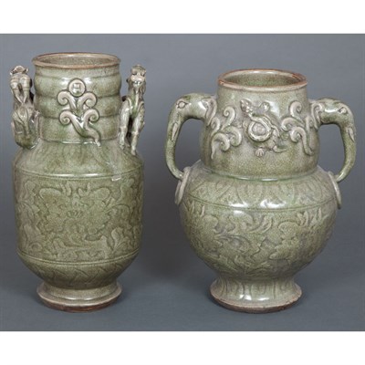 Lot 228 - Two Similar Chinese Green Glazed Porcelain...