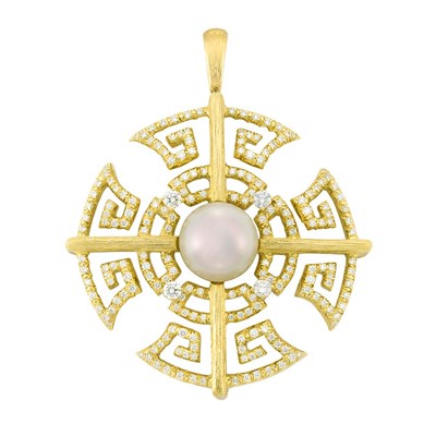 Lot 184 - Gold, South Sea Cultured Pearl and Diamond Pendant, Henry Dunay