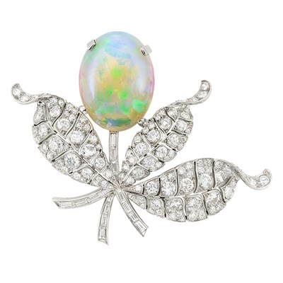 Lot 310 - Platinum, Opal and Diamond Clip, John Rubel Co.