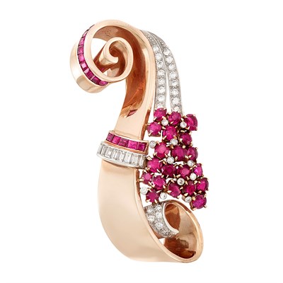 Lot 61 - Rose Gold, Platinum, Ruby and Diamond Clip