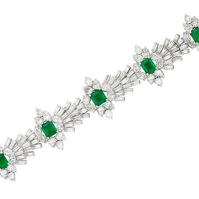 Lot 487 - Platinum, Emerald and Diamond Bracelet