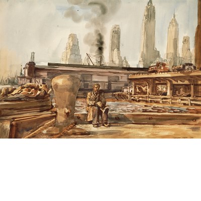Lot 100 - Reginald Marsh American, 1898-1954 Docks,...