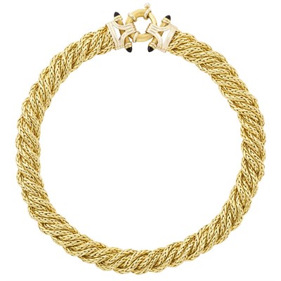 Lot 86 - Braided Gold and Cabochon Black Onyx Necklace