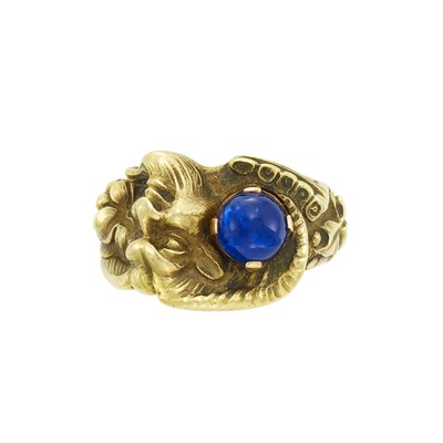 Lot 3023 - Russian Gold and Cabochon Sapphire Ring