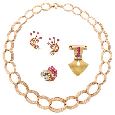 Lot 3215 - Group of Two-Color Gold, Platinum, Diamond and Ruby Jewelry