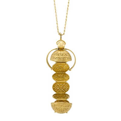 Lot 3045 - Gold 'Porte Louie' Pendant with Chain and Gold Wristwatch