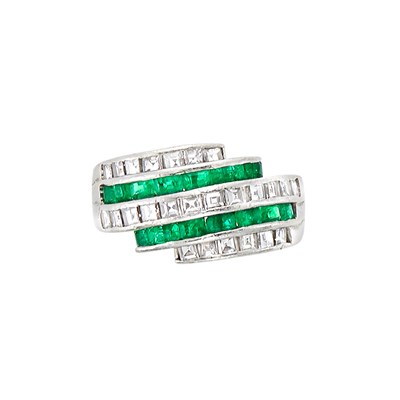Lot 3078 - Platinum, Diamond and Emerald Ring