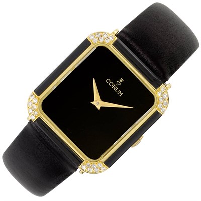Lot 3117 - Lady's Gold, Black Onyx and Diamond Wristwatch, Corum