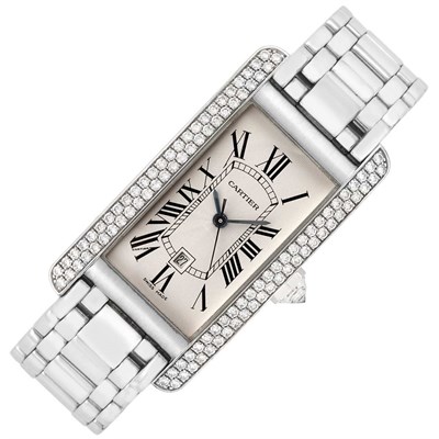Lot 3120 - White Gold and Diamond 'Tank Americaine' Wristwatch, Cartier