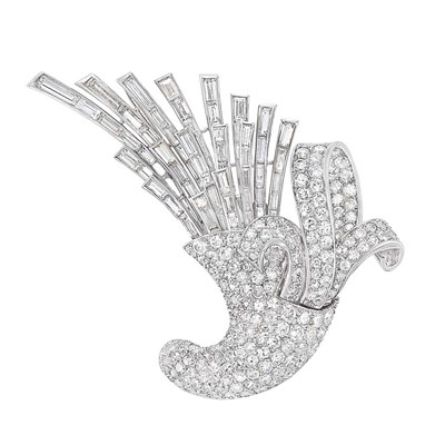 Lot 3278 - White Gold and Diamond Clip-Brooch, France